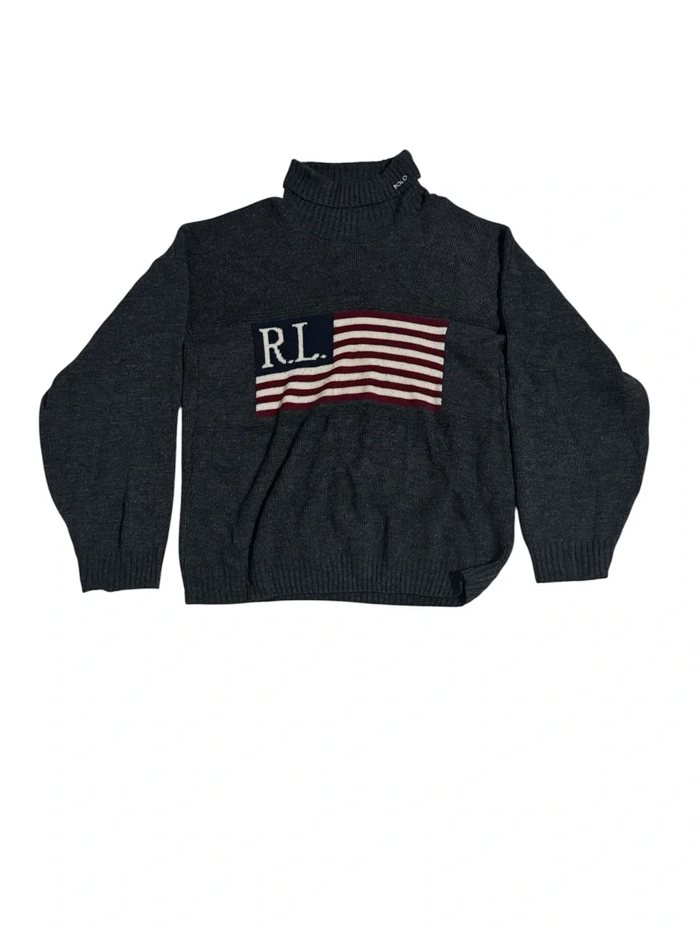 Vintage Ralph Lauren Polo Sport American Flag Turtleneck Knit Sweater Men Large